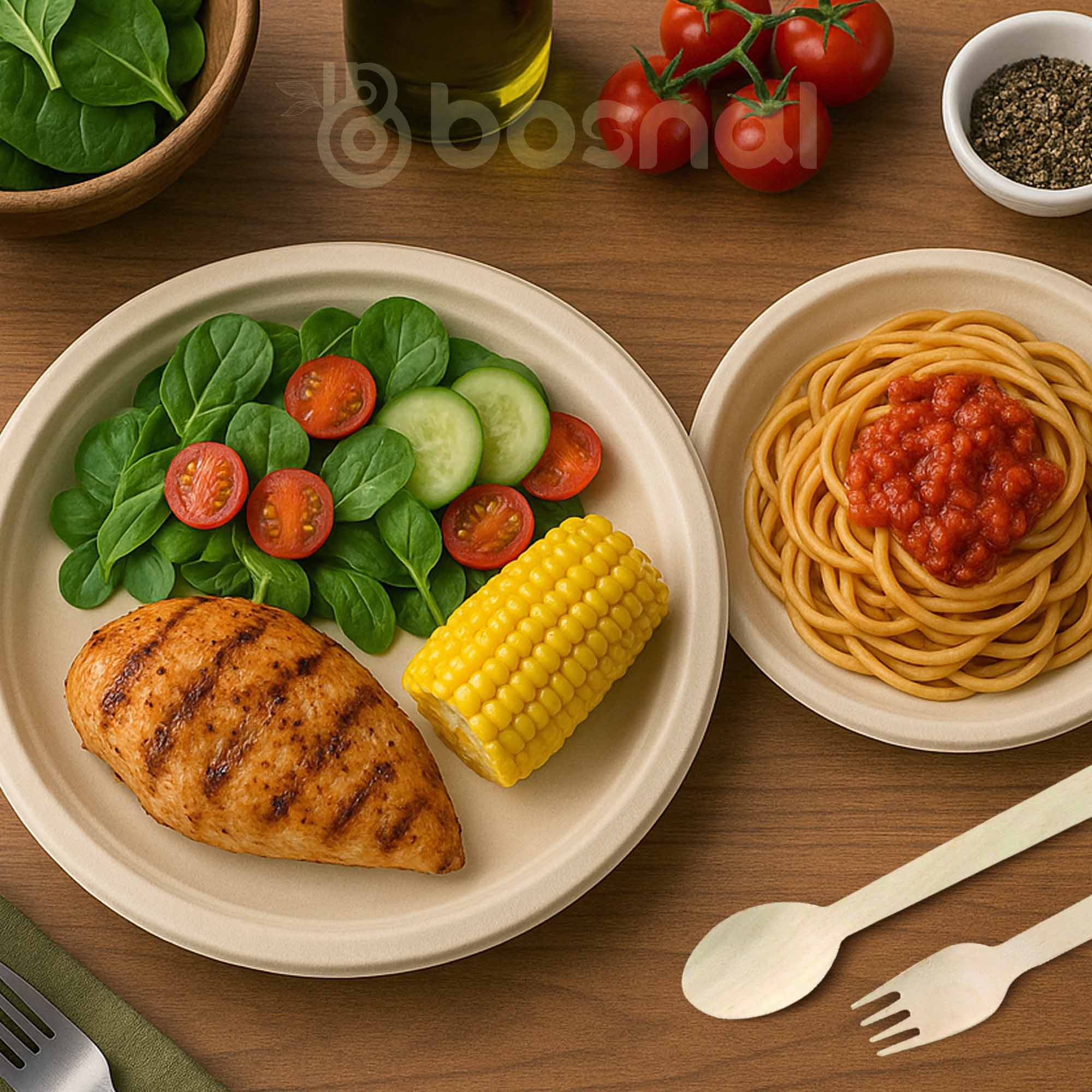 Compostable Sugarcane Dinnerware Set | 150-Piece | 10" & 7" Plates & Cutlery