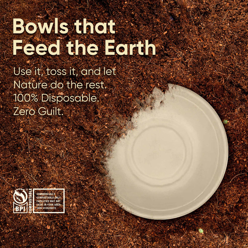 Compostable Sugarcane Bowls – 32 oz | Round | Pack of 50 or 100