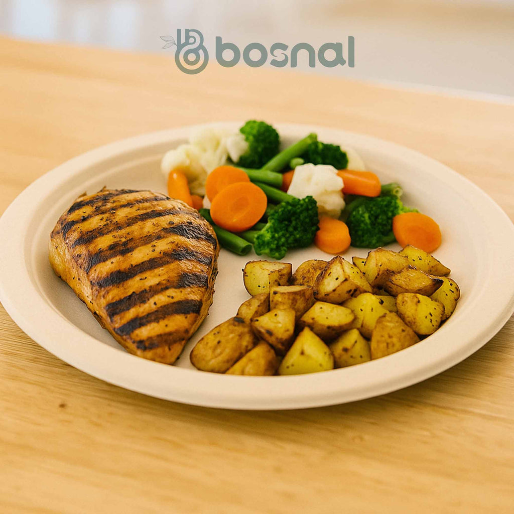 Compostable Sugarcane Dinnerware Set | 225-Piece | Plates, 16oz Bowls, Cups & Cutlery