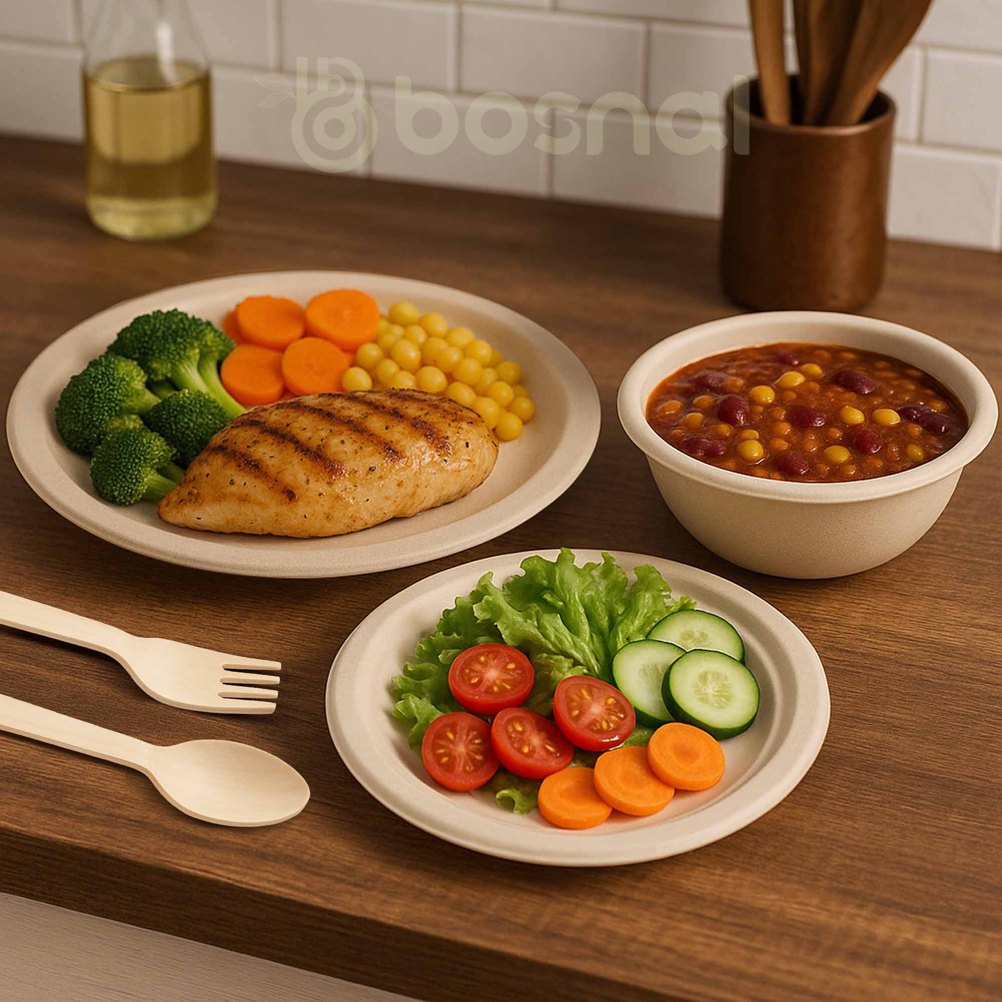 Compostable Sugarcane Dinnerware Set | 175-Piece | Plates, Bowls & Cutlery