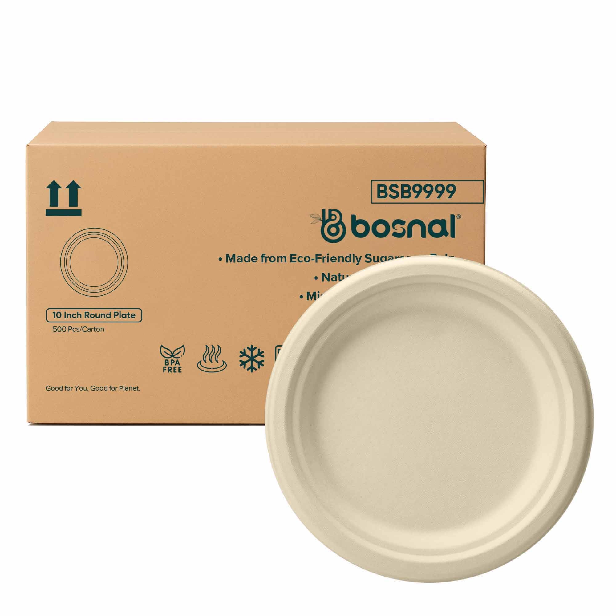 Compostable Sugarcane Plates — 10", 500-Piece Case