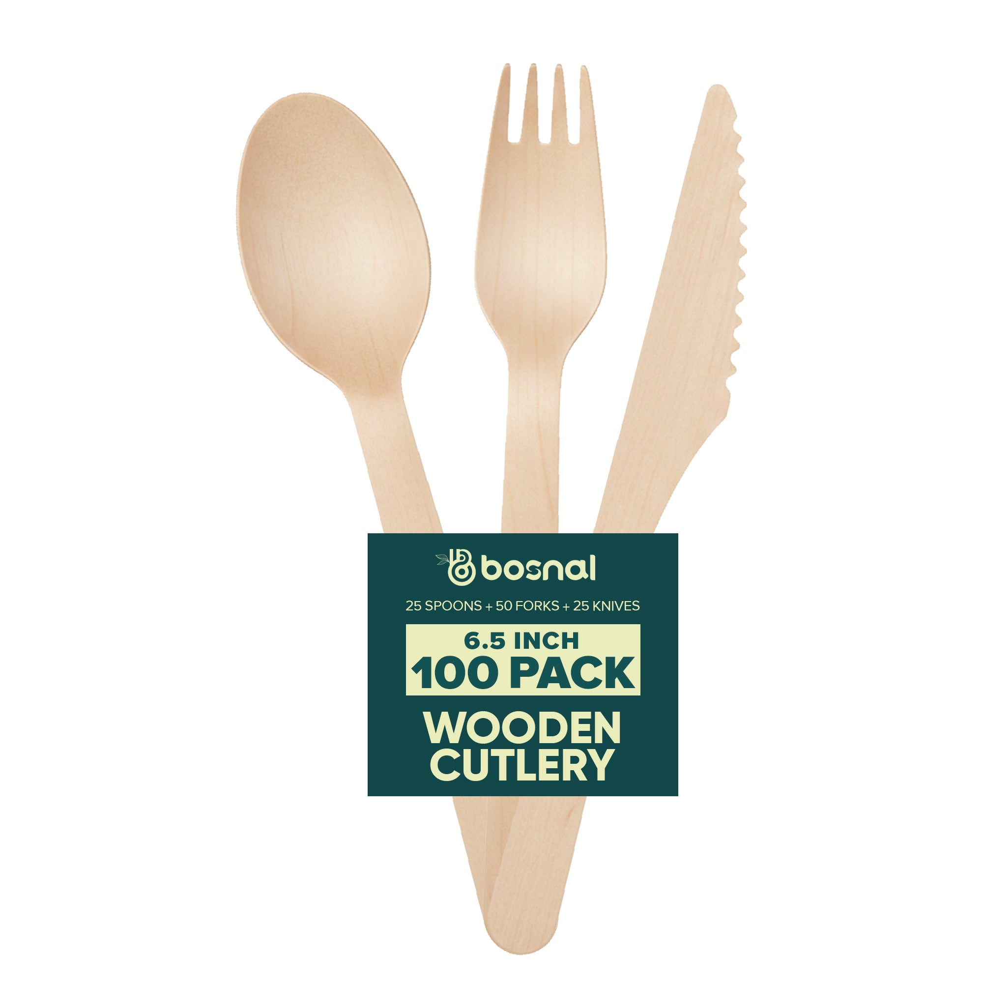 Bosnal Birch Wood Cutlery Set — 6.5", 100 Pieces