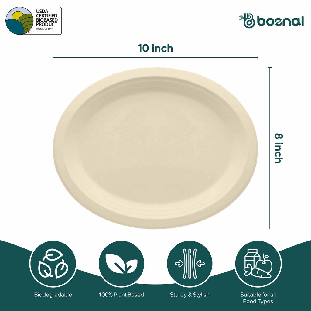 Compostable Sugarcane Plates – 10" Oval