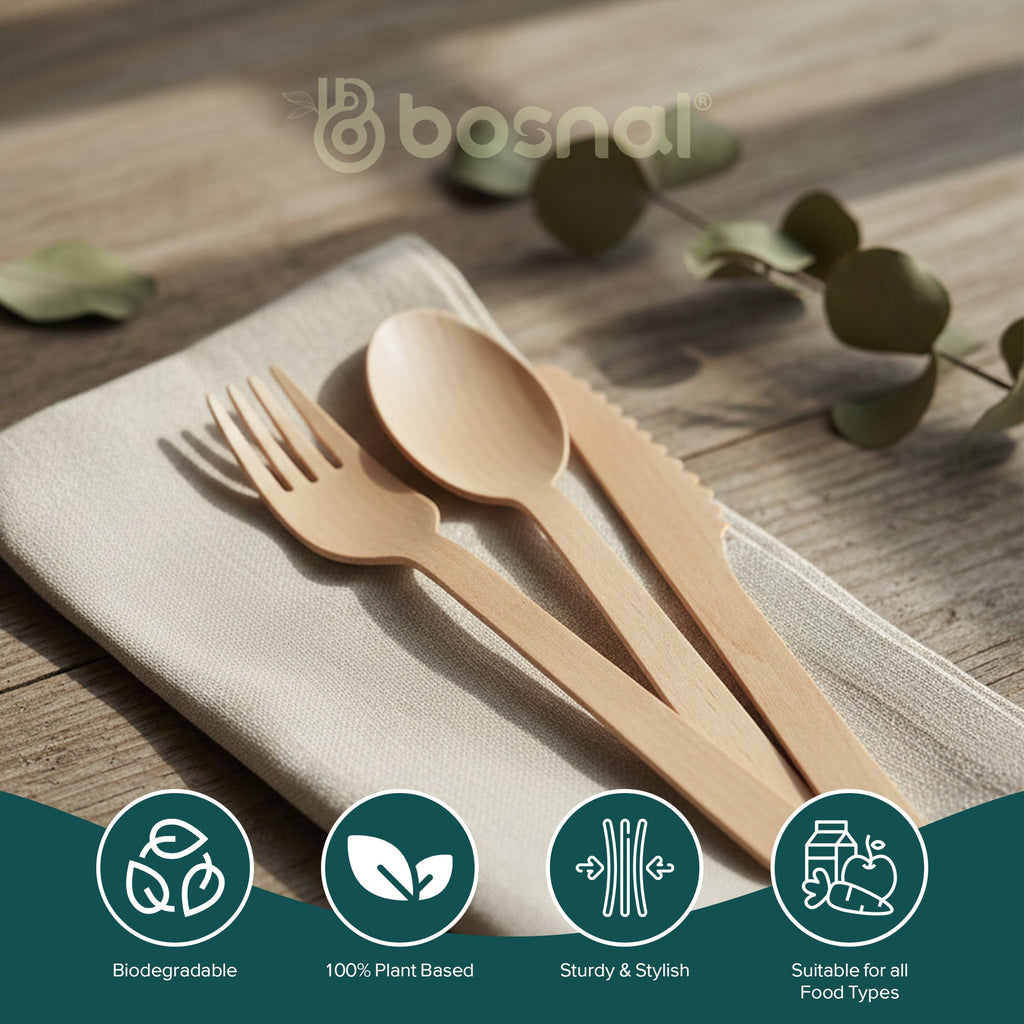 Natural Birch Wood Cutlery Set — 6.5", 100 Pieces