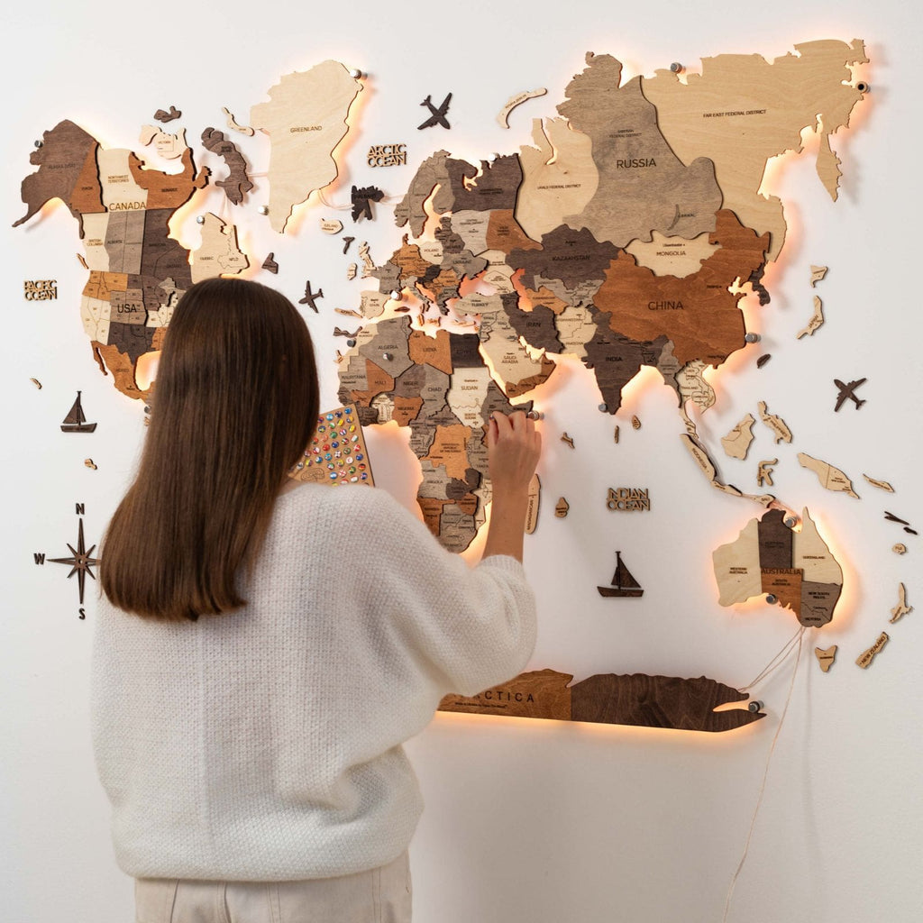3D LED Wooden World Map 3.0 | Multicolor | Sustainable Birch