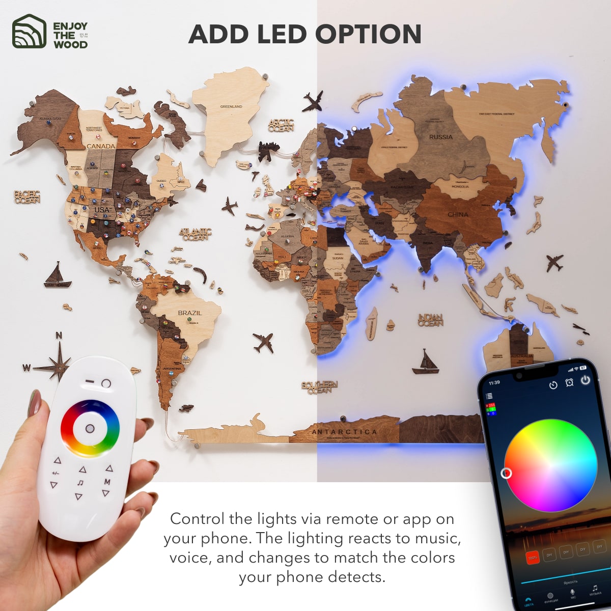 3D LED Wooden World Map 3.0 | Multicolor | Sustainable Birch