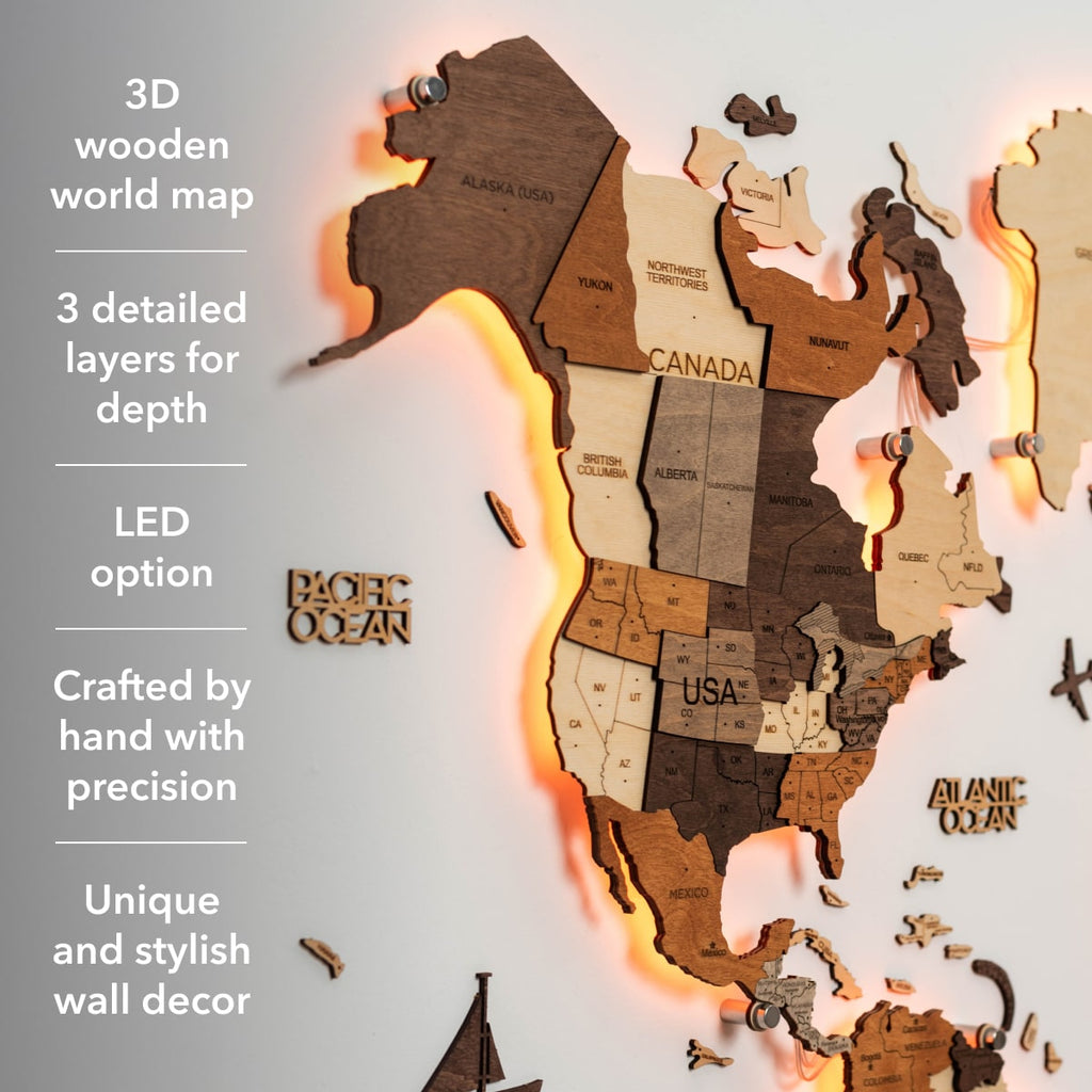 3D LED Wooden World Map 3.0 | Multicolor | Sustainable Birch