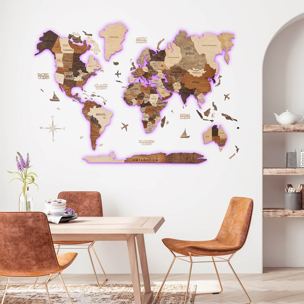 3D LED Wooden World Map 3.0 | Multicolor | Sustainable Birch