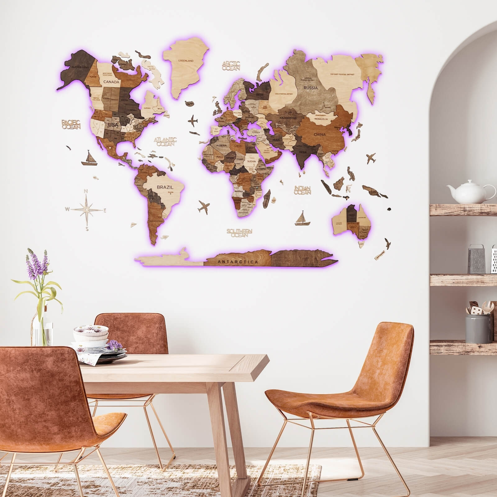 3D LED Wooden World Map 3.0 | Multicolor | Sustainable Birch