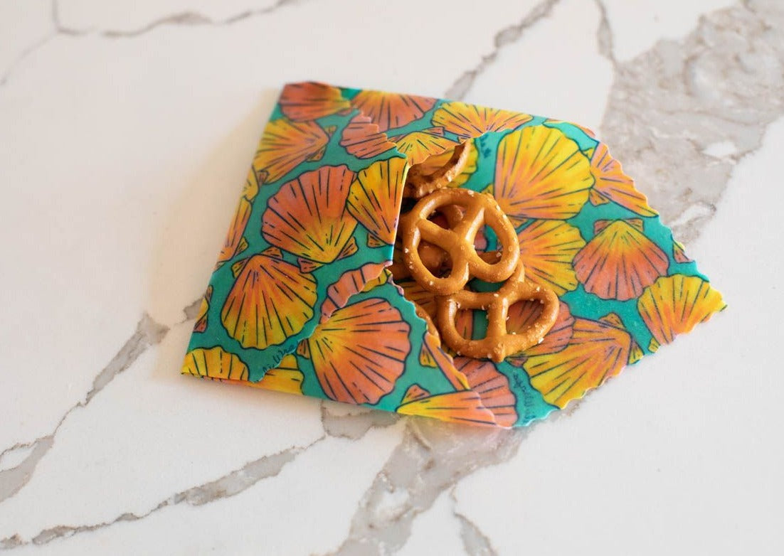 Beeswax Gift Wrap Roll + Cutlery Set Bundle | Reusable as Food Wrap | Shells Design