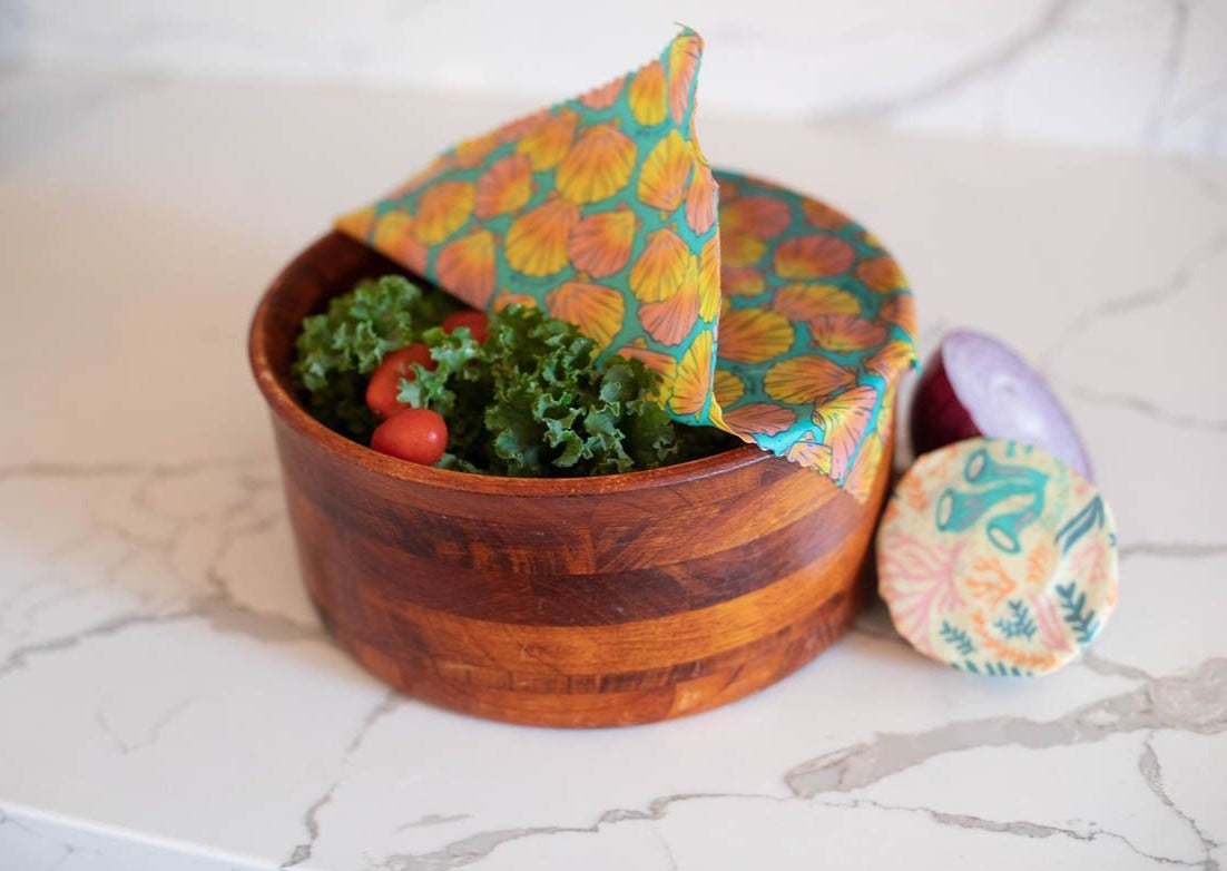 Beeswax Gift Wrap Roll + Cutlery Set Bundle | Reusable as Food Wrap | Shells Design