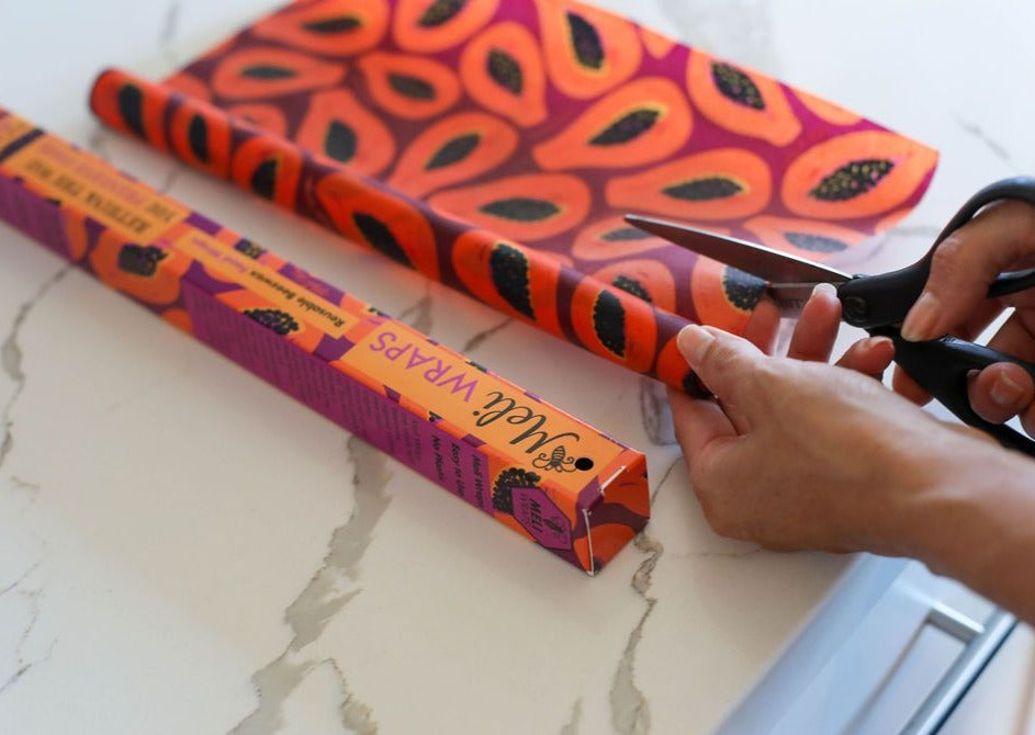 Beeswax Gift Wrap Roll | Reusable as Food Wrap | Purple Papaya Design