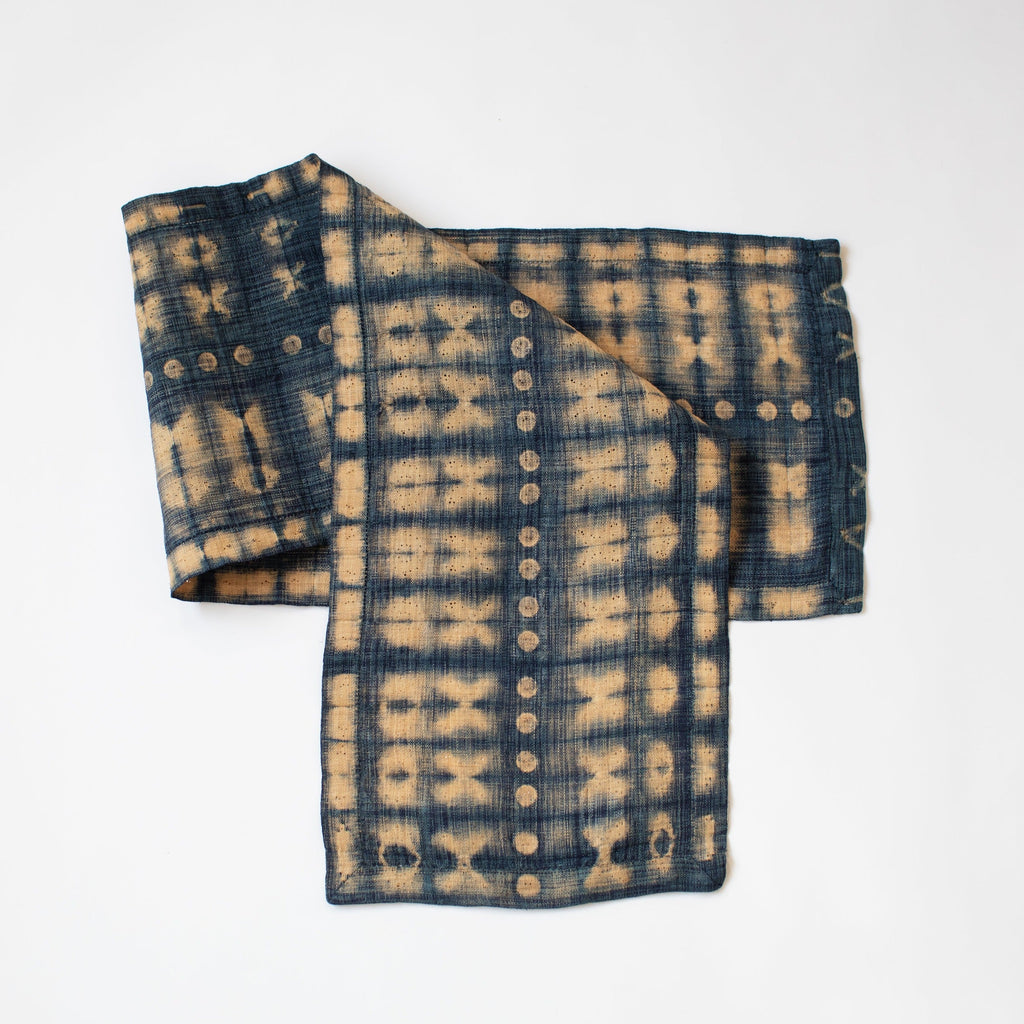 Shibori Raffia Table Runner — Cocoon & Moth, Indigo, 14"x65