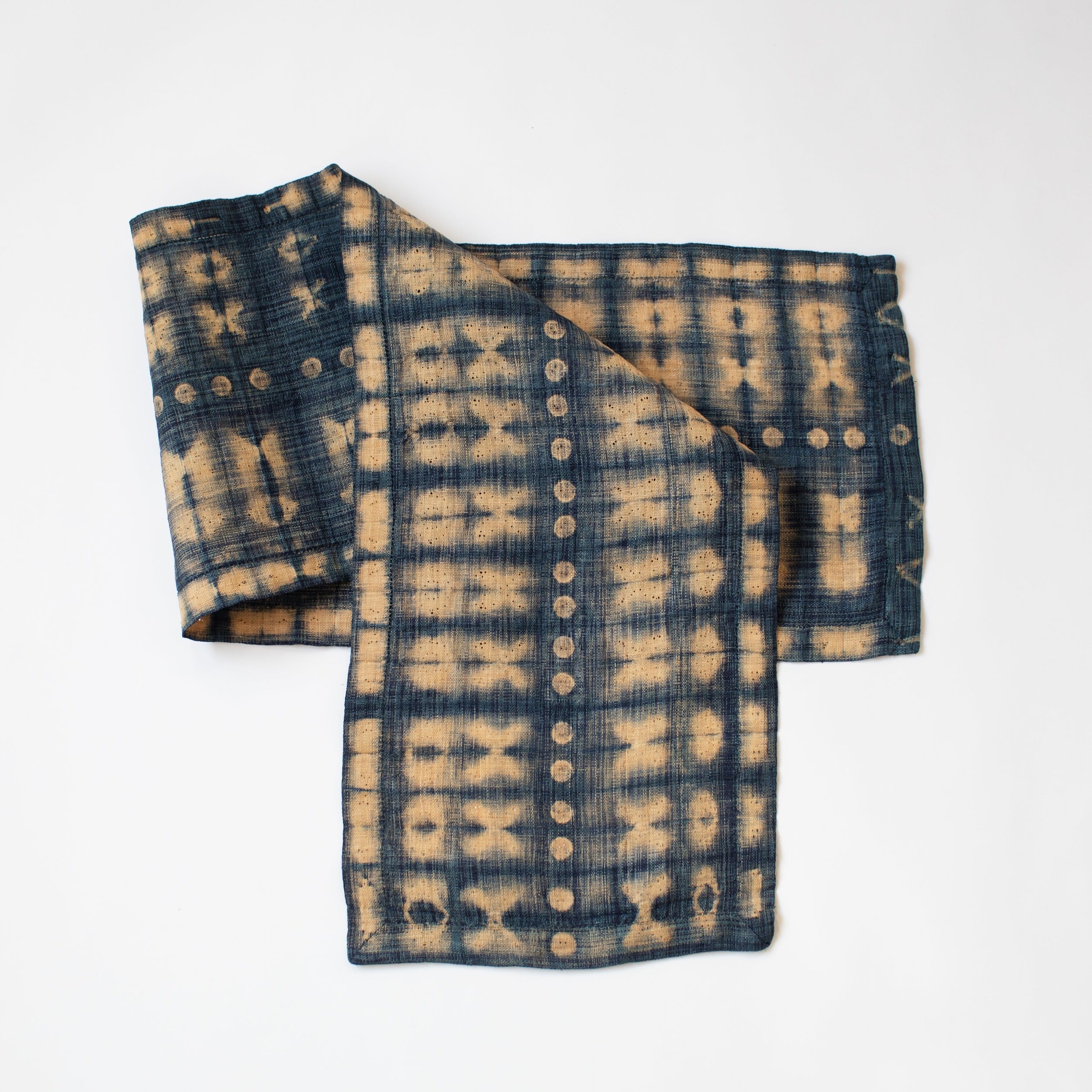 Shibori Raffia Table Runner — Cocoon & Moth, Indigo, 14"x65