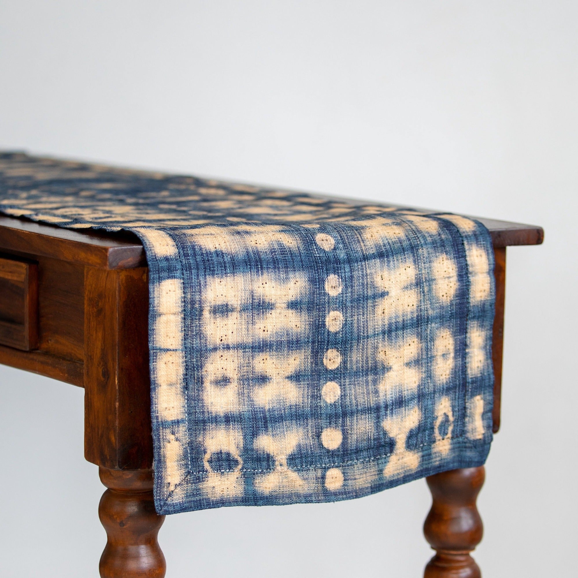 Shibori Raffia Table Runner — Cocoon & Moth, Indigo, 14"x65