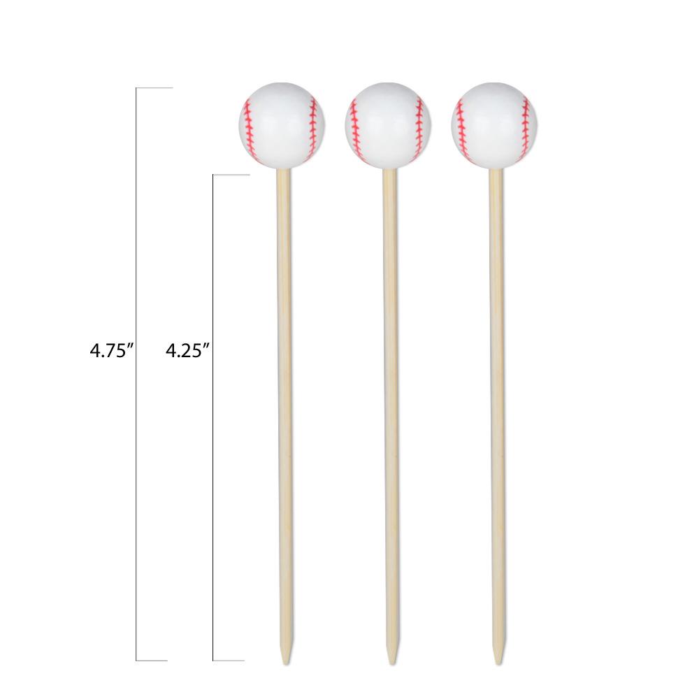 Baseball Bamboo Cocktail Picks — 4.75", 100 or 1000 Count