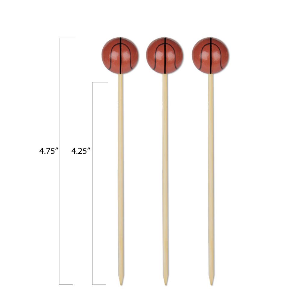 Basketball Bamboo Cocktail Picks — 4.75", 100 or 1000 Count