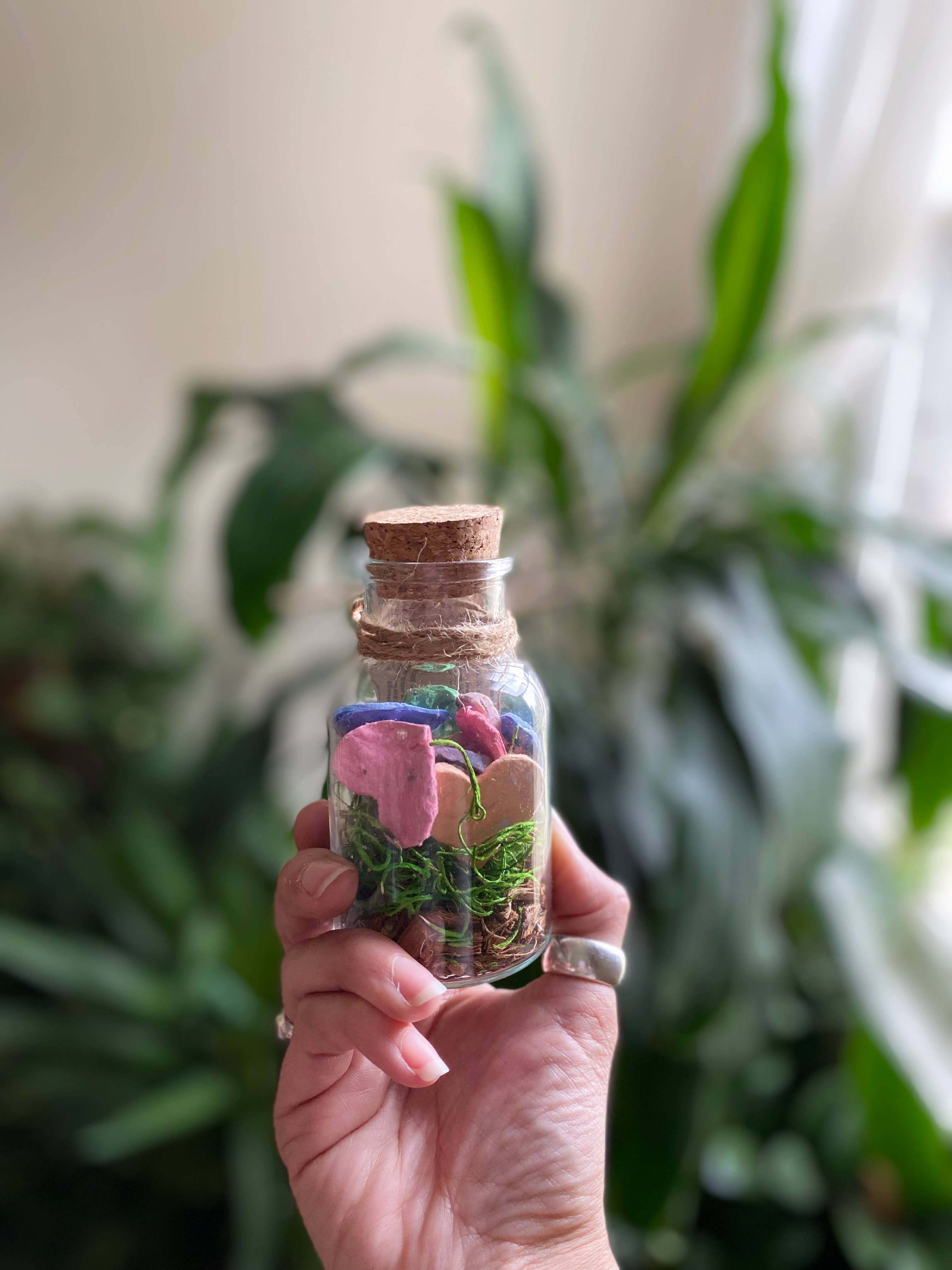 Wildflower Seed Paper Hearts | Glass Jar with Cork | Party Favors