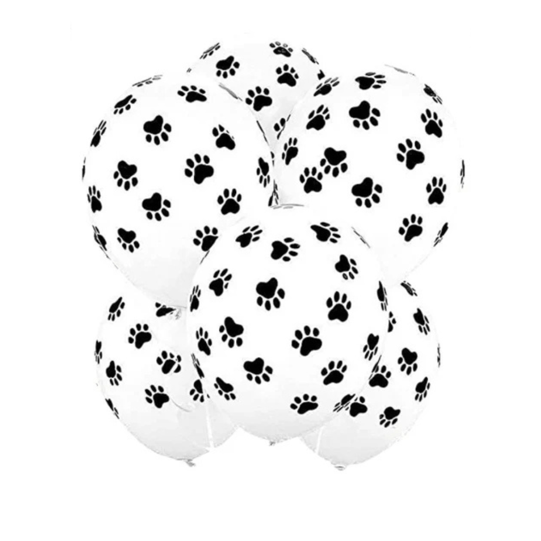 Black & White Paw Print Balloons — Biodegradable Latex, 10-Pack