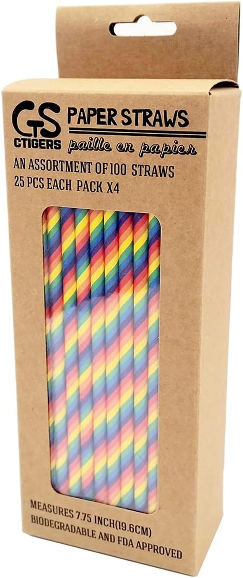 Rainbow Biodegradable Paper Straws — Box of 100