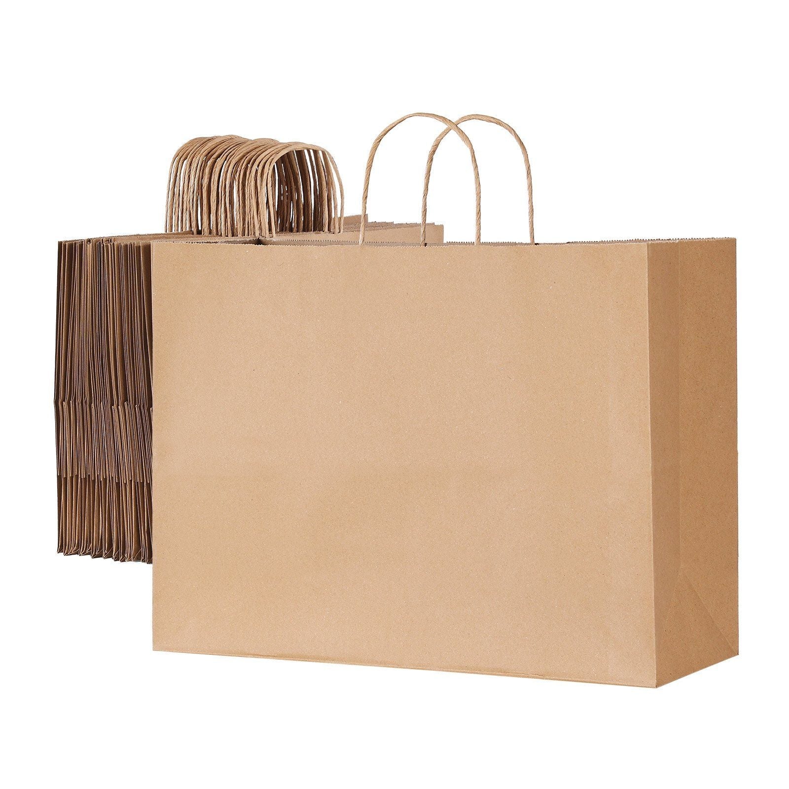 Kraft Paper Bags with Handles — 50-Pack, 16x6x12", Brown
