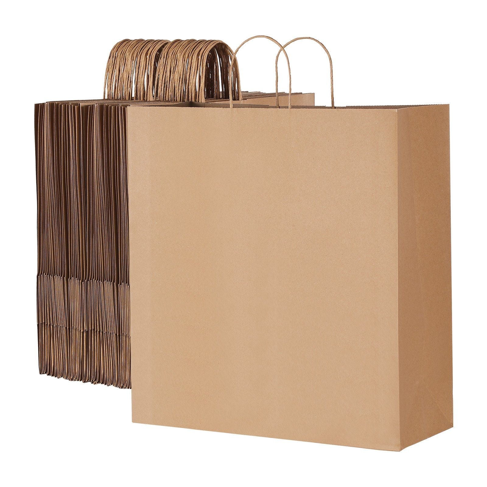 Kraft Paper Bags with Handles — 100-Pack, 18x7x19", Black