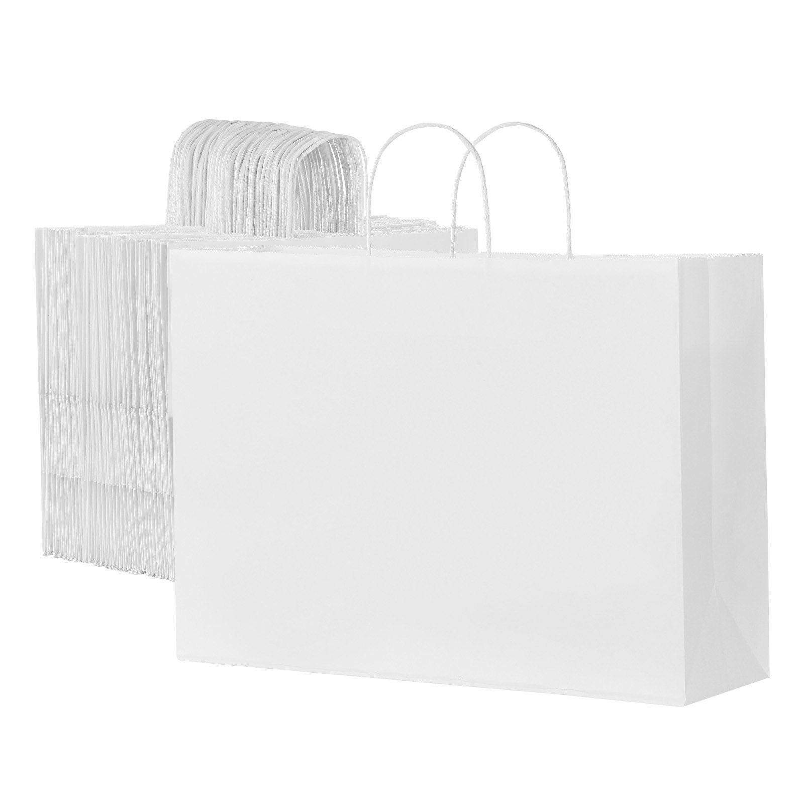 Kraft Paper Bags with Handles — 100-Pack, 16x6x12", White