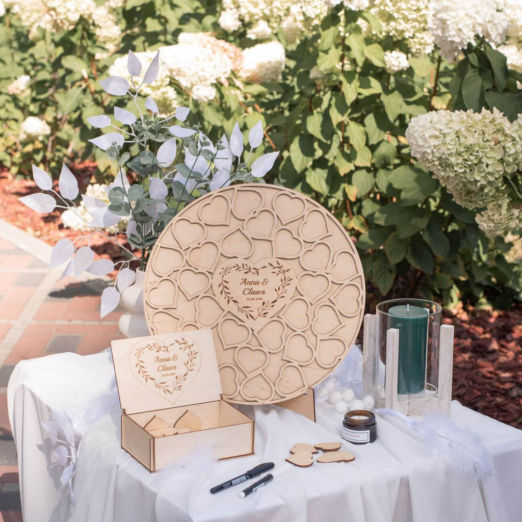 Circle Wedding Guest Book — Handcrafted Wood, Customizable