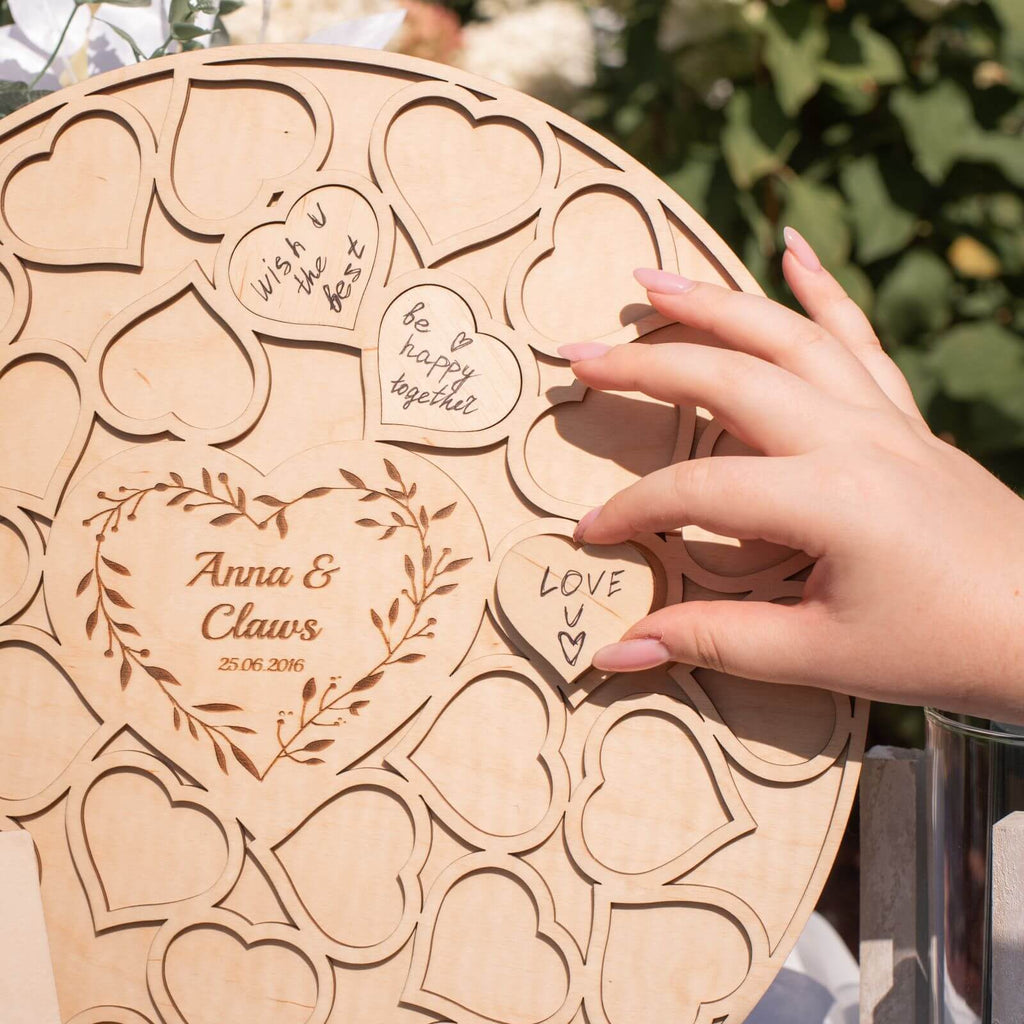 Circle Wedding Guest Book — Handcrafted Wood, Customizable