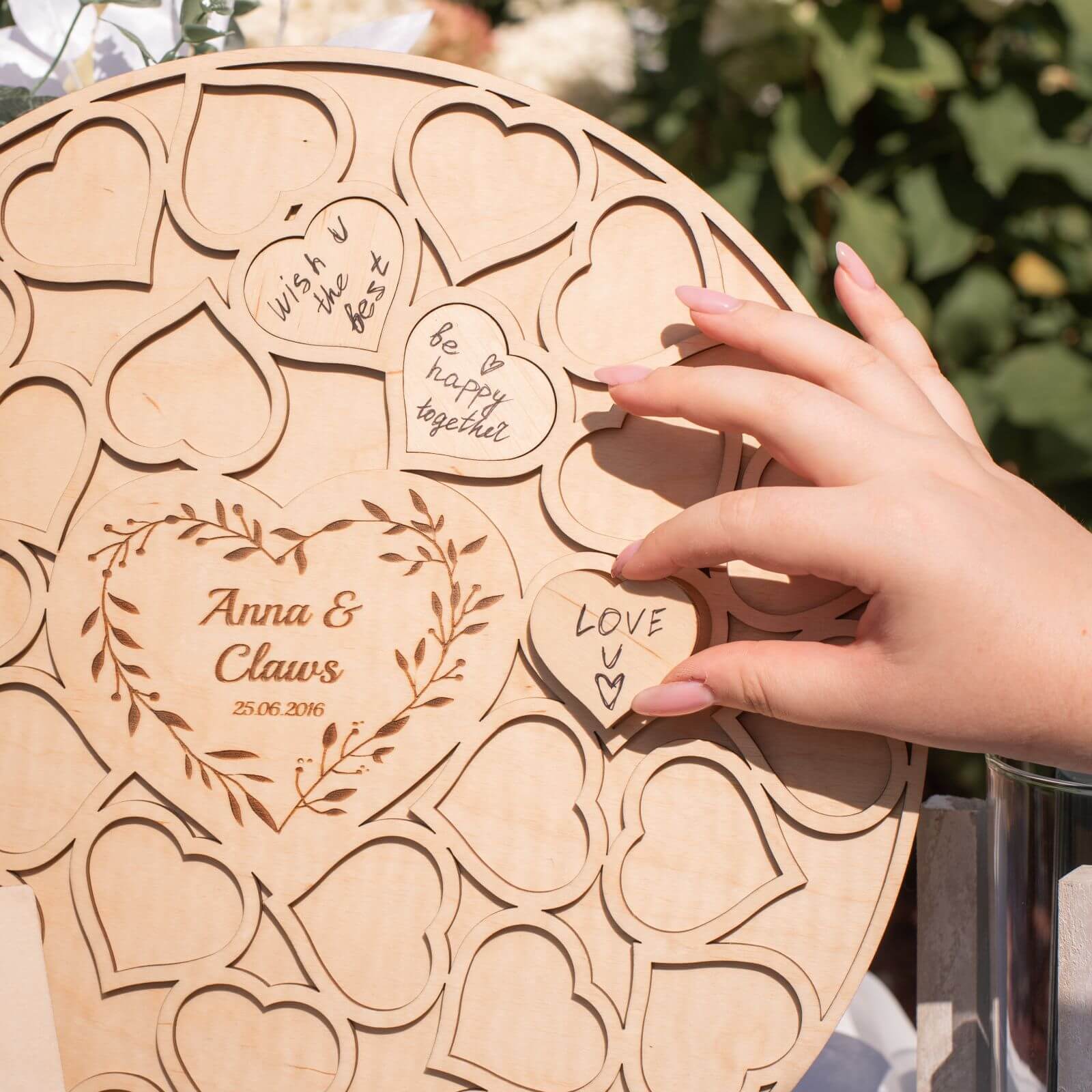 Circle Wedding Guest Book — Handcrafted Wood, Customizable