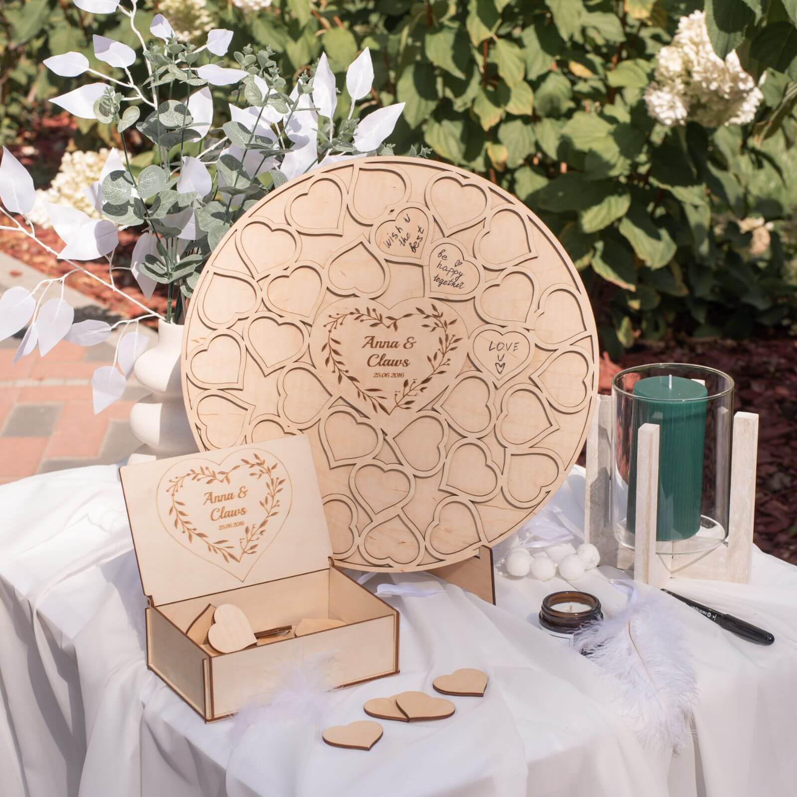Circle Wedding Guest Book — Handcrafted Wood, Customizable