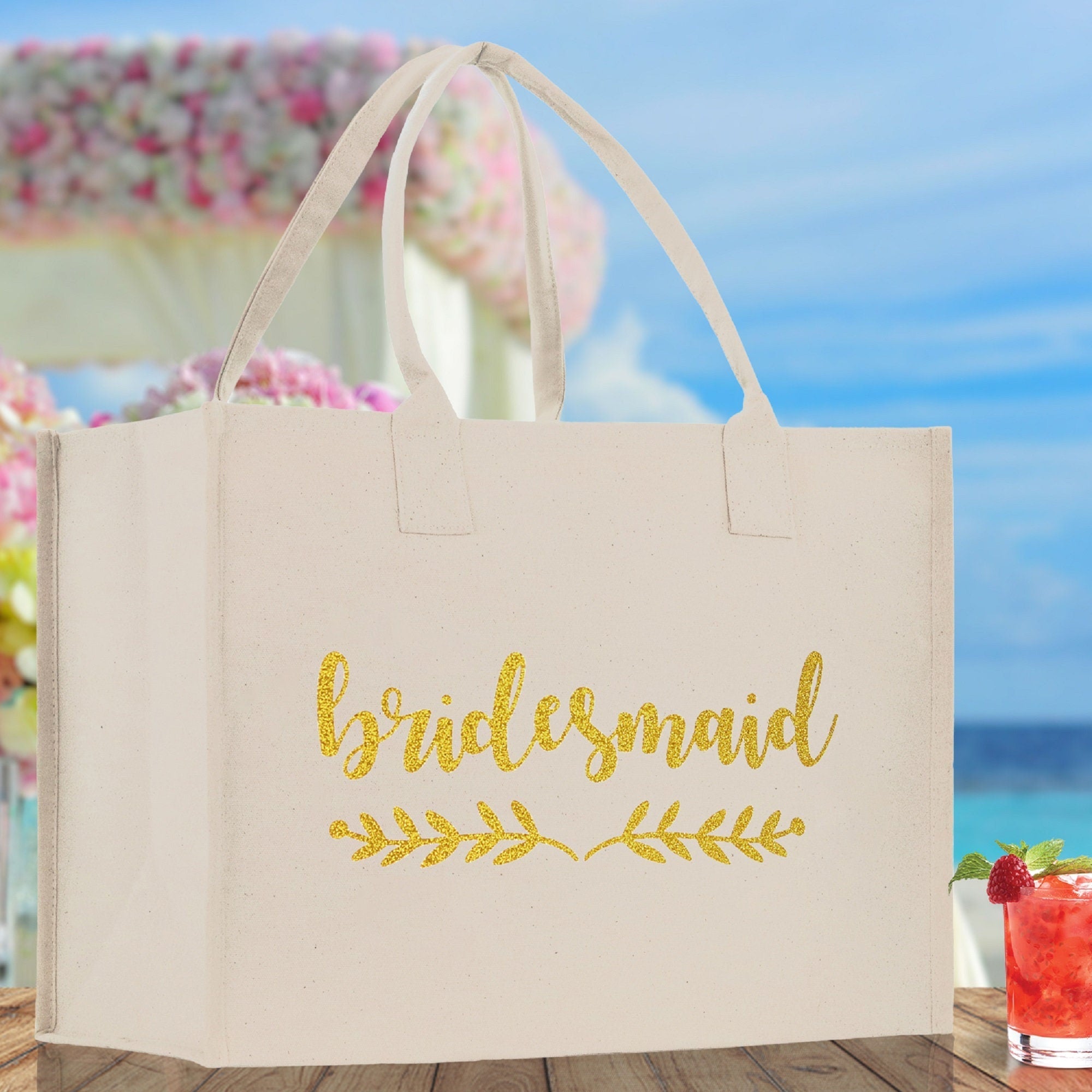 Bridesmaid Cotton Canvas Tote Bag — Bridal Party, 7 Colors