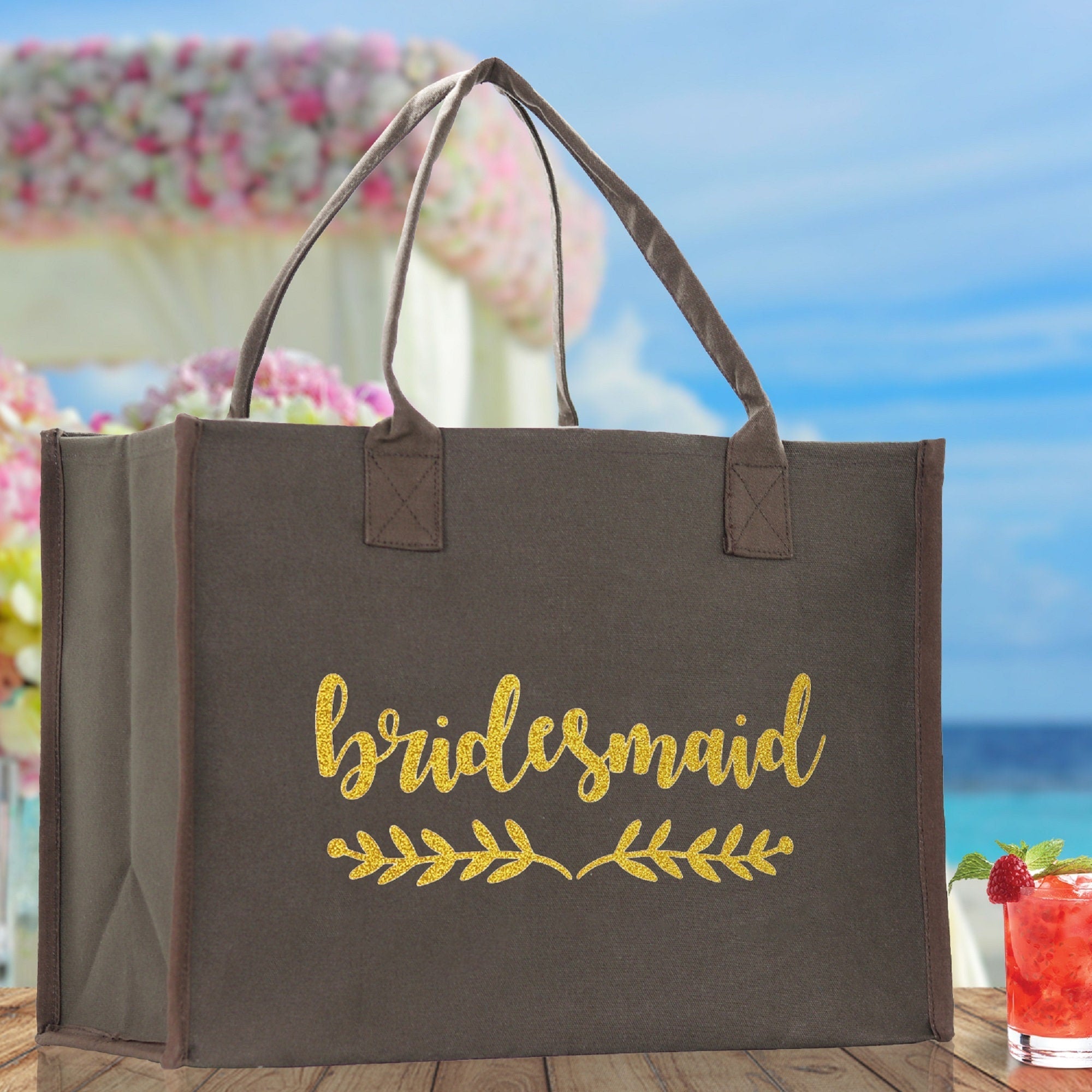 Bridesmaid Cotton Canvas Tote Bag — Bridal Party, 7 Colors