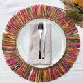 Handwoven Raffia Fringe Placemats — Rainbow, Set of 2