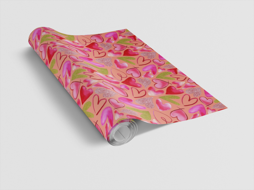 Mixed Hearts Wrapping Paper — Light Salmon, 30" Roll