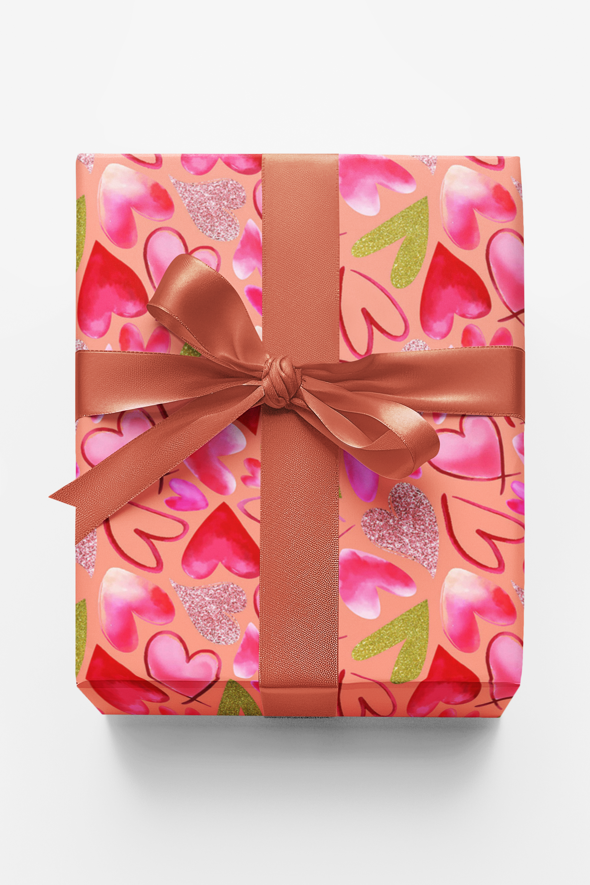 Mixed Hearts Wrapping Paper — Light Salmon, 30" Roll
