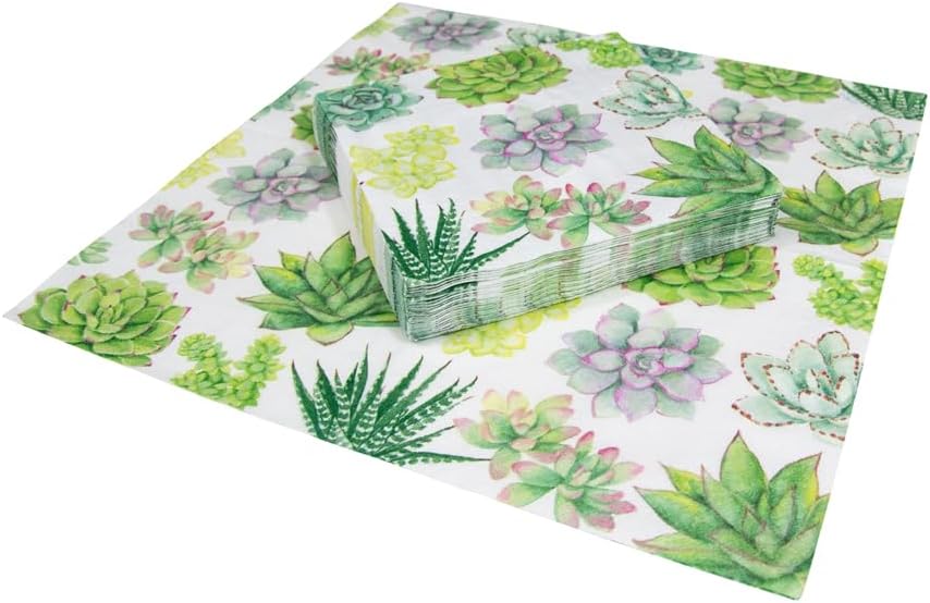 Luncheon Napkins | Watercolor Succulents | Caspari | Triple-Ply | 20-Pack