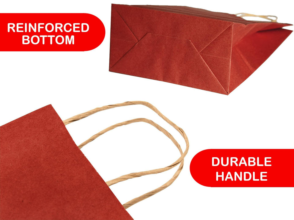 Ruby Red Kraft Paper Gift Bags — Twisted Handles, 8x4.25x10.5"