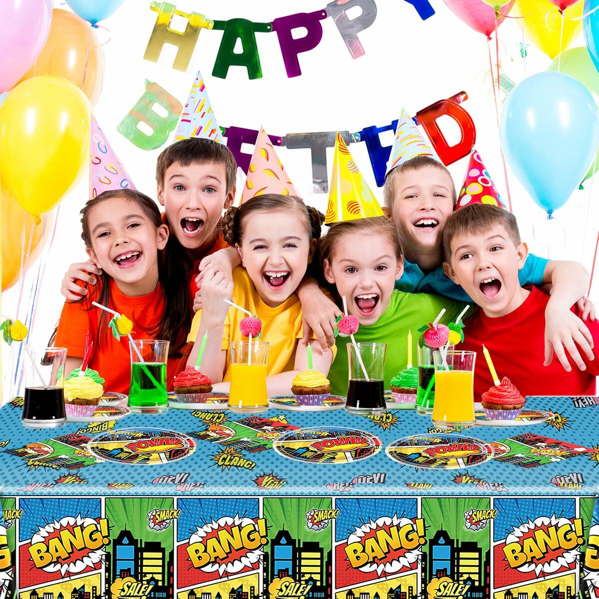 Blue Superhero Birthday Party Tableware Set — 41 Pieces