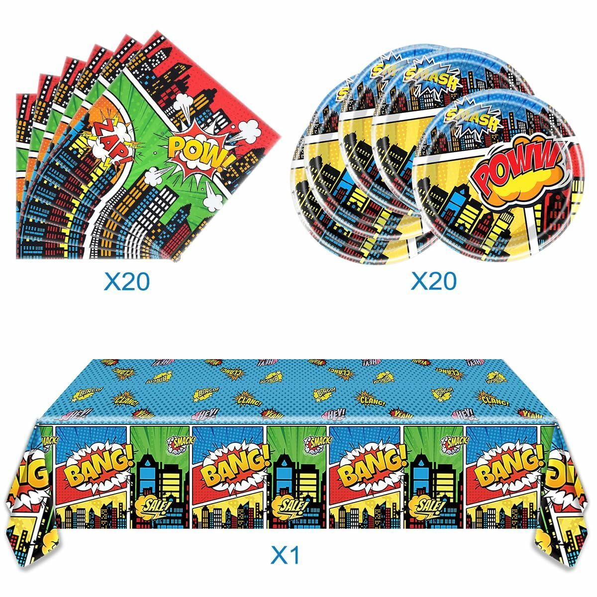 Blue Superhero Birthday Party Tableware Set — 41 Pieces