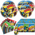 Blue Superhero Birthday Party Tableware Set — 41 Pieces