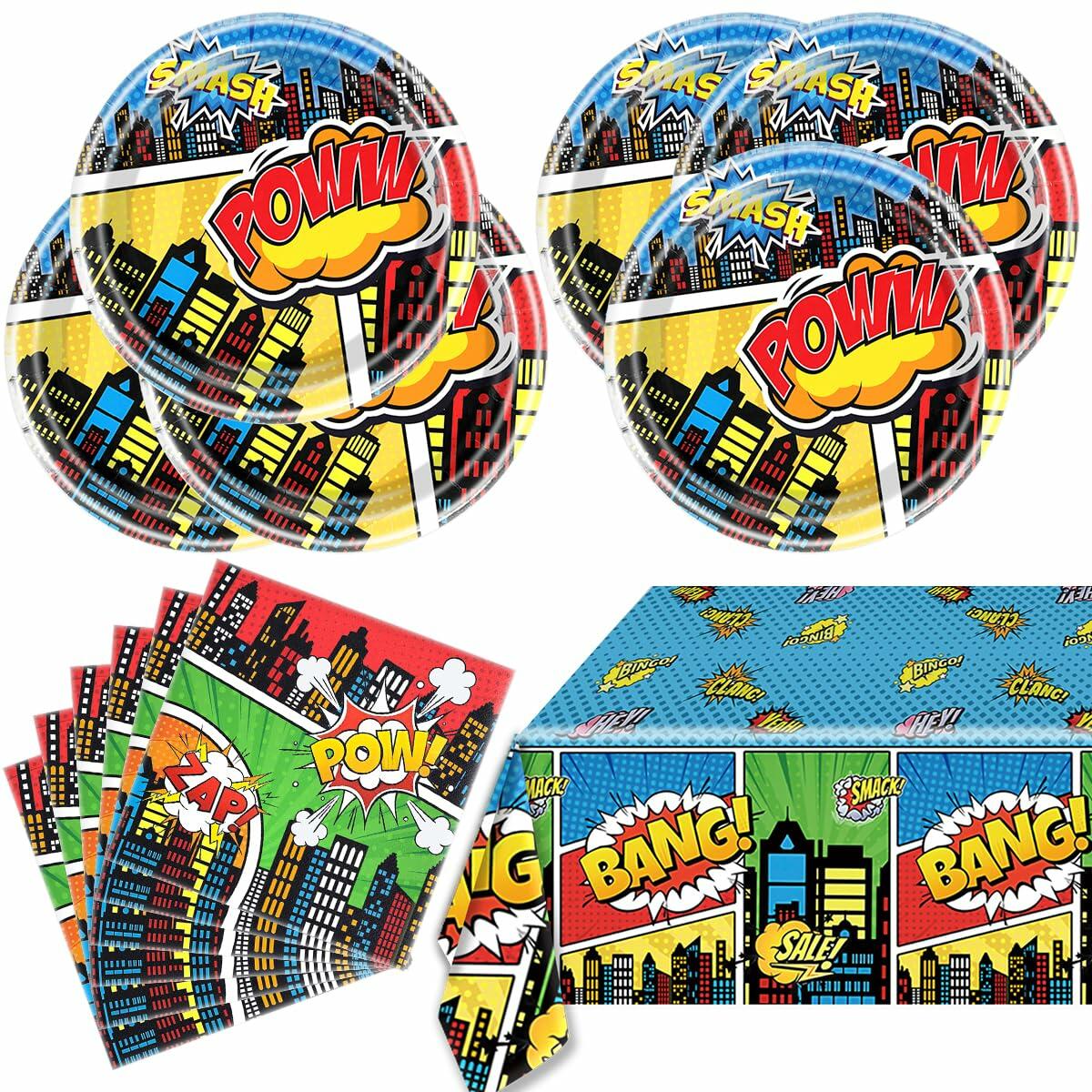 Blue Superhero Birthday Party Tableware Set — 41 Pieces
