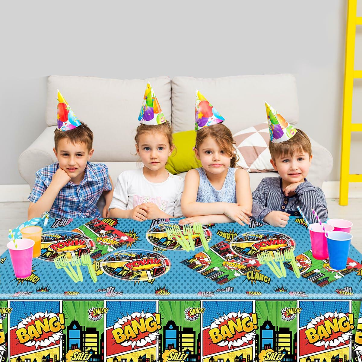 Blue Superhero Birthday Party Tableware Set — 41 Pieces