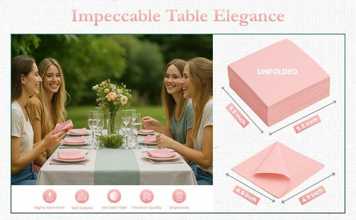 Airlaid Cocktail Napkins — Pink, 100-Pack, 4.9x4.9"