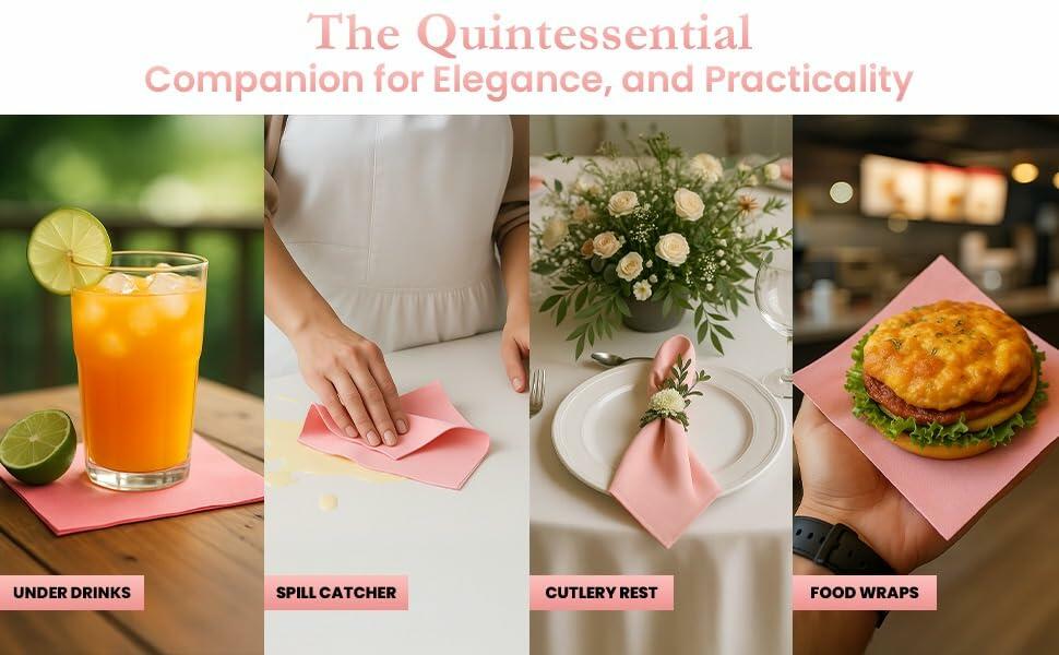 Airlaid Cocktail Napkins — Pink, 100-Pack, 4.9x4.9"