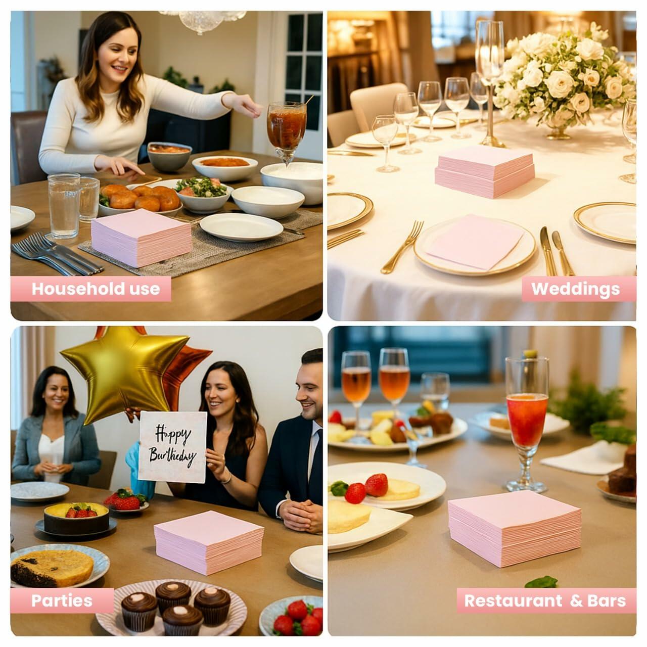 Airlaid Cocktail Napkins — Pink, 100-Pack, 4.9x4.9"