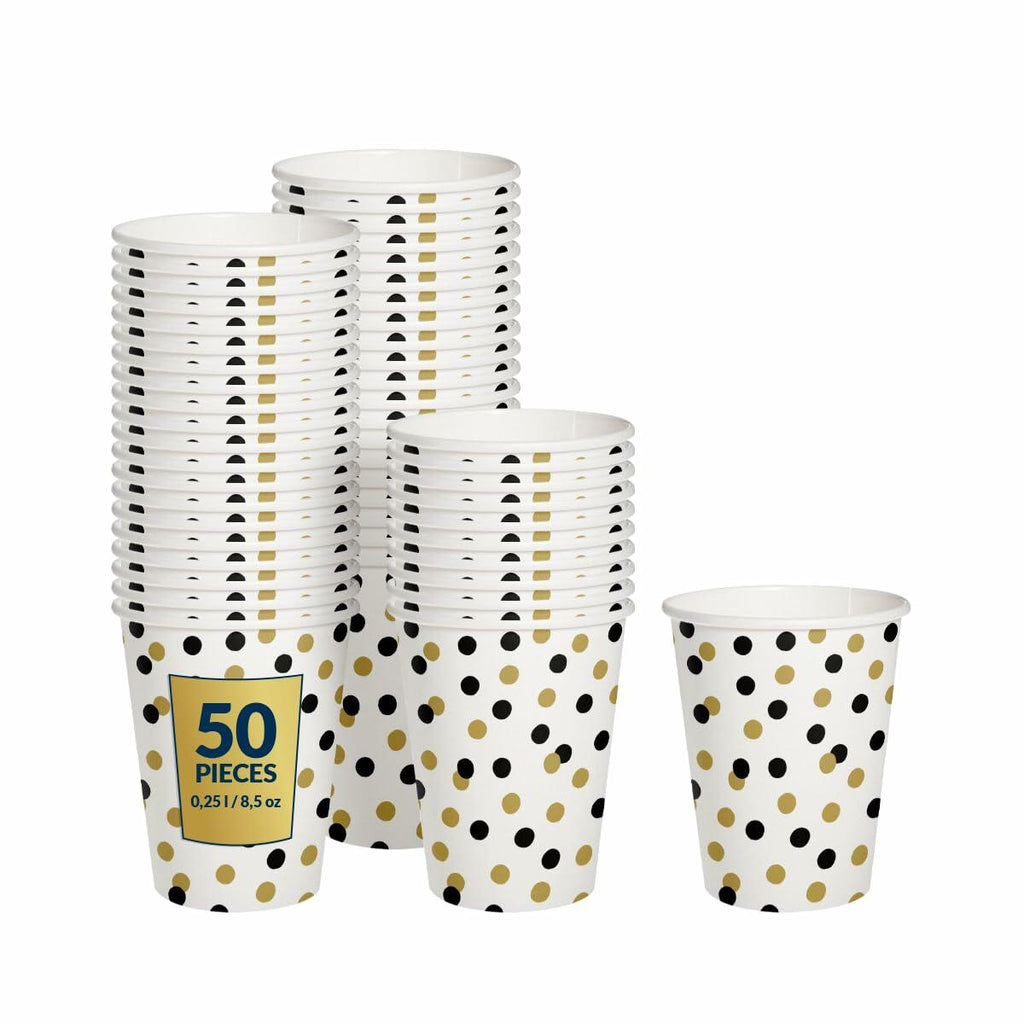 Compostable Paper Cups | Gold Confetti | 8.5oz | 50-Pack