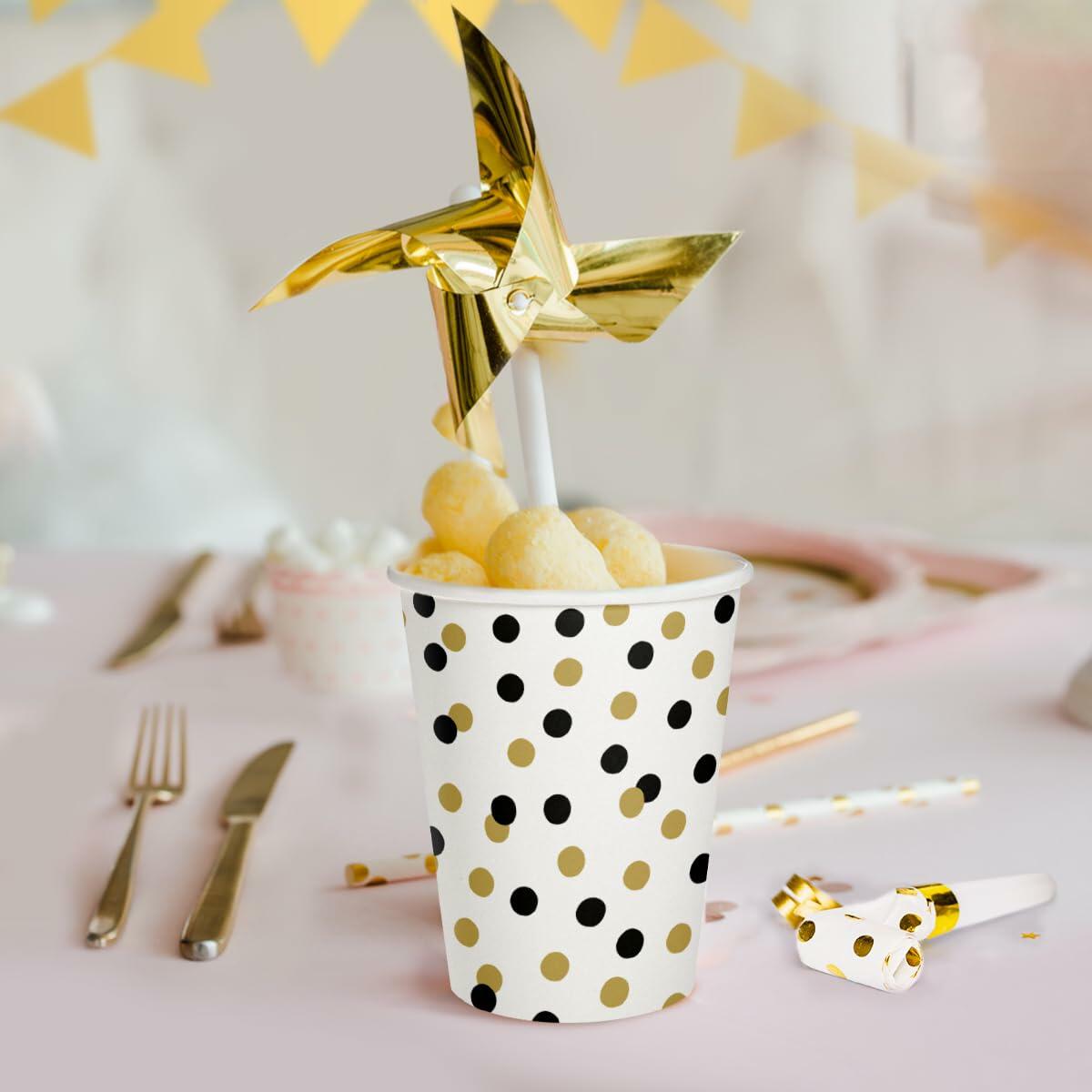 Compostable Paper Cups | Gold Confetti | 8.5oz | 50-Pack