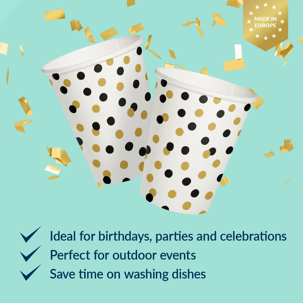 Compostable Paper Cups | Gold Confetti | 8.5oz | 50-Pack