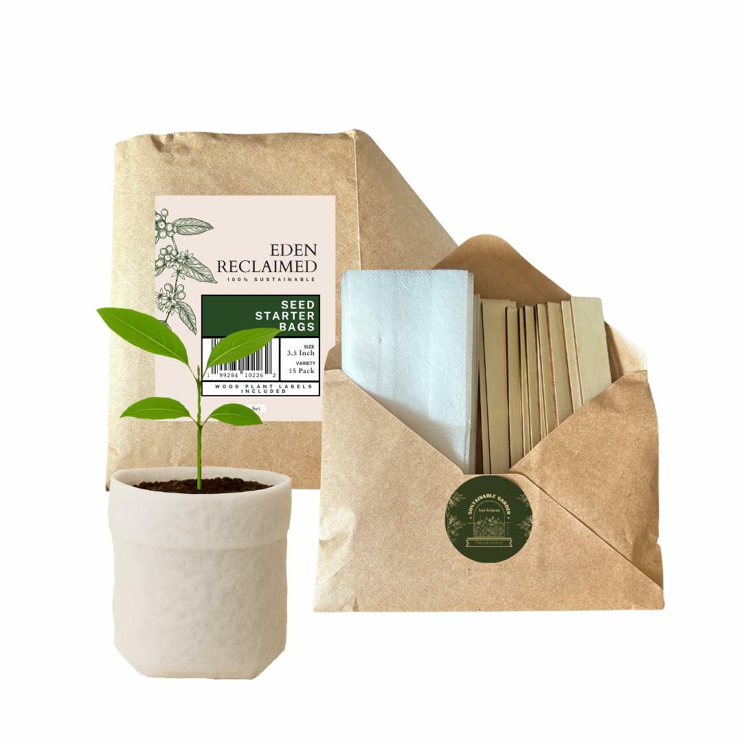 Biodegradable Plant Grow Bags — 15-Pack with Labels, 3.5"